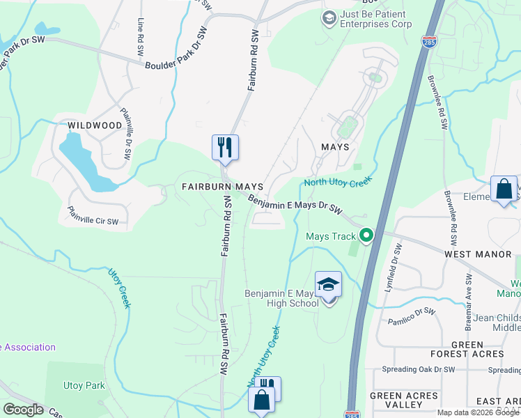 map of restaurants, bars, coffee shops, grocery stores, and more near 3680 Utoy Drive Southwest in Atlanta