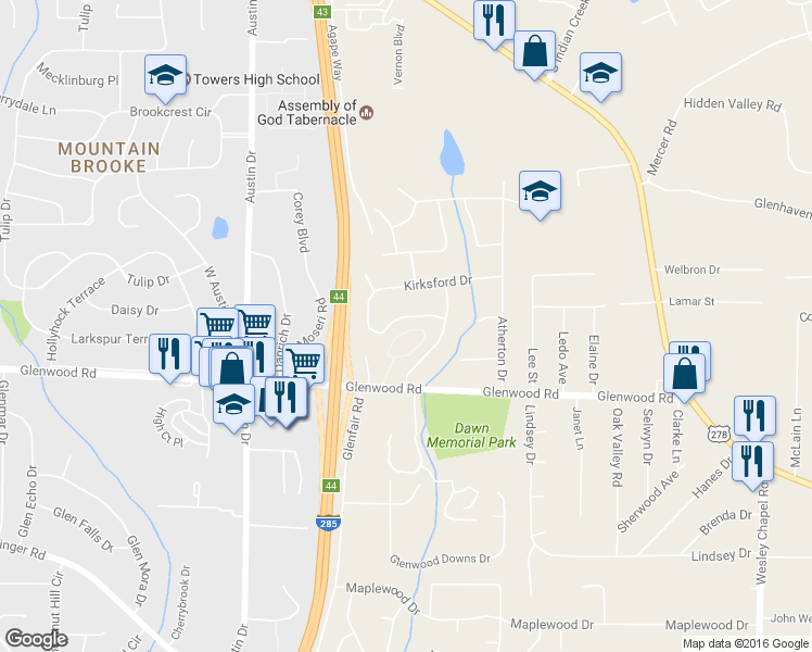 map of restaurants, bars, coffee shops, grocery stores, and more near 144 Glen Acres Court in Decatur