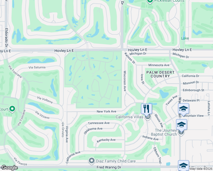 map of restaurants, bars, coffee shops, grocery stores, and more near 42545 Liolios Drive in Palm Desert