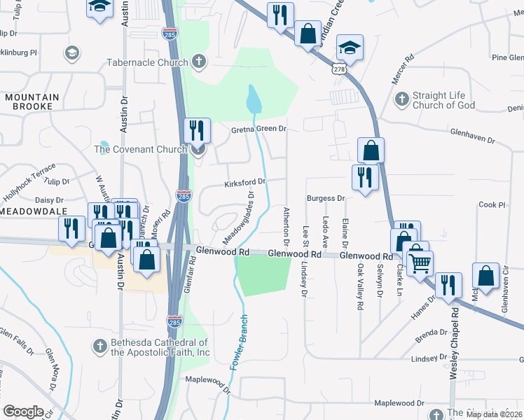 map of restaurants, bars, coffee shops, grocery stores, and more near 4010 Moffat Ct in Decatur