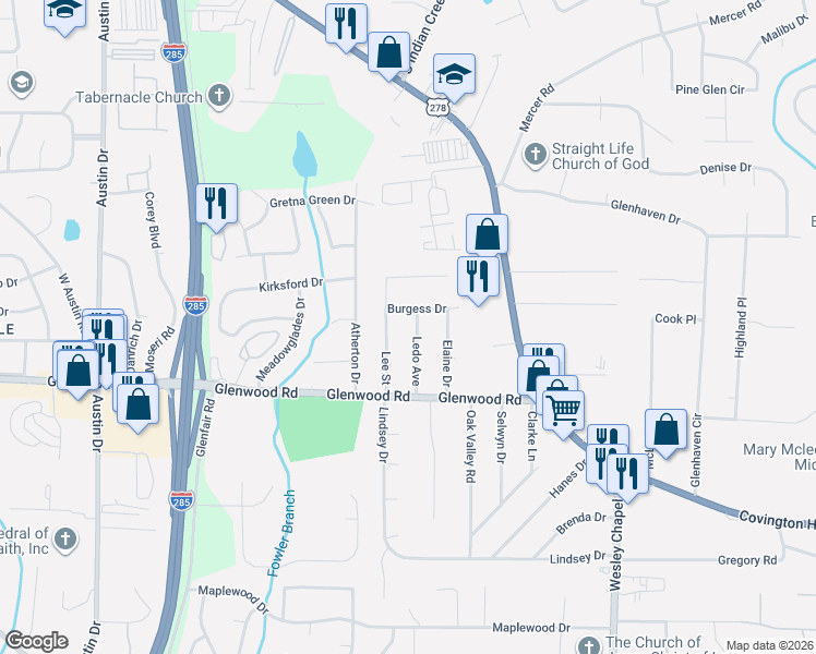 map of restaurants, bars, coffee shops, grocery stores, and more near 1765 Ledo Avenue in Decatur