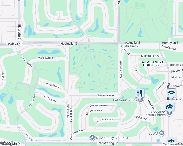 map of restaurants, bars, coffee shops, grocery stores, and more near 42535 Saladin Drive in Palm Desert