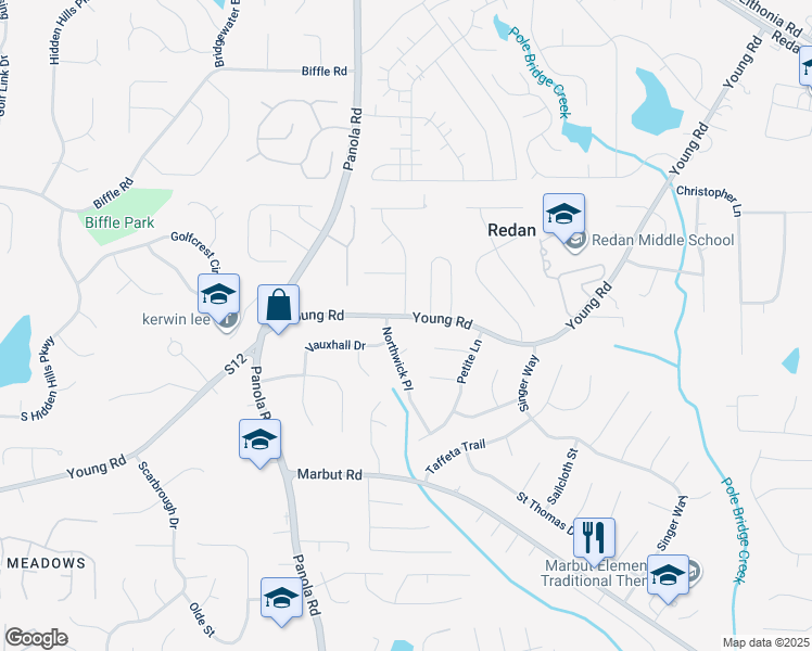 map of restaurants, bars, coffee shops, grocery stores, and more near 2006 Young Road in Lithonia
