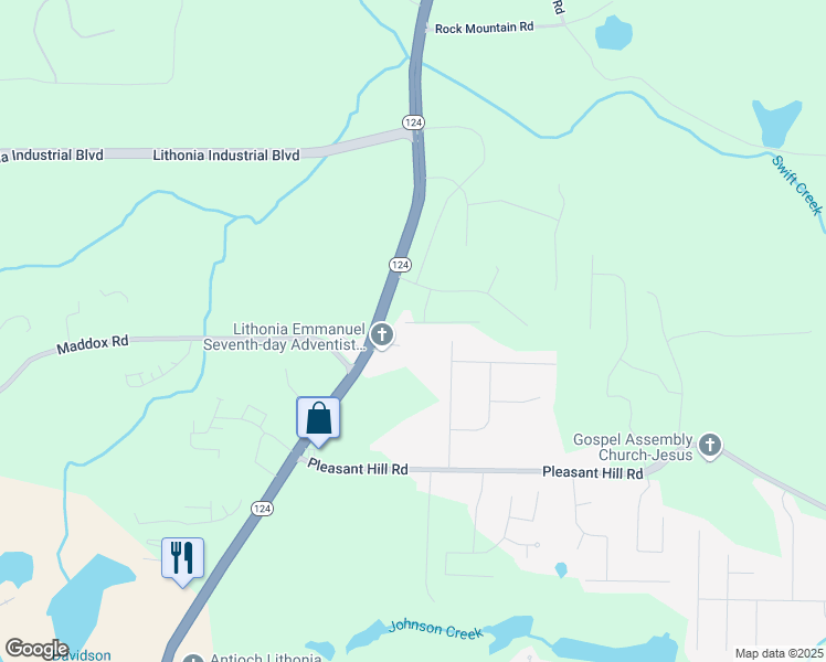 map of restaurants, bars, coffee shops, grocery stores, and more near 7621 Gray Pointe Drive in Lithonia