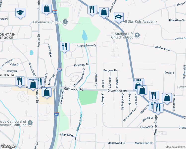 map of restaurants, bars, coffee shops, grocery stores, and more near 4029 Moffat Court in Decatur