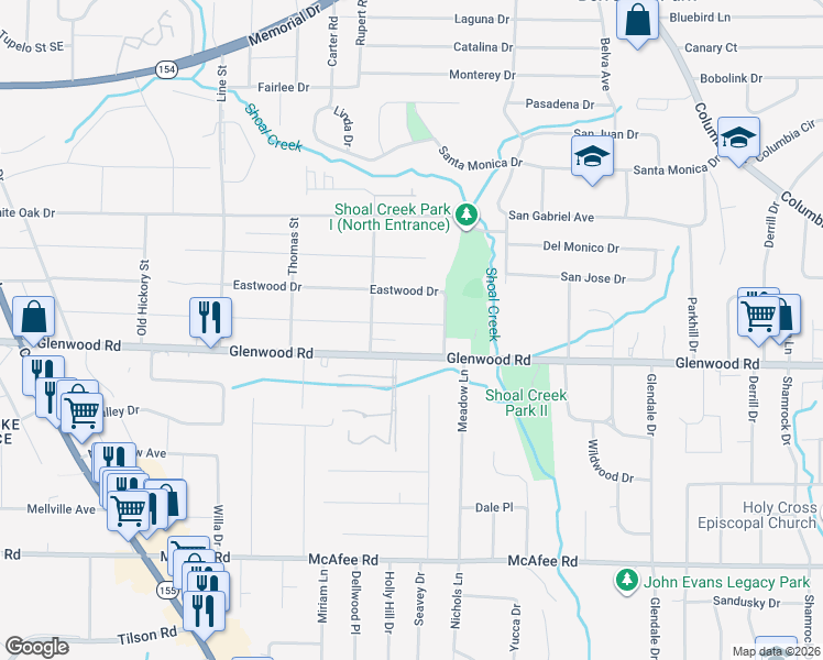 map of restaurants, bars, coffee shops, grocery stores, and more near 2860 Joyce Avenue in Decatur