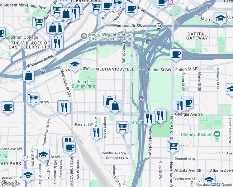 map of restaurants, bars, coffee shops, grocery stores, and more near 572 Formwalt Street Southwest in Atlanta
