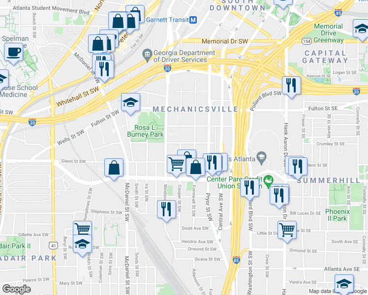 map of restaurants, bars, coffee shops, grocery stores, and more near 561 Formwalt Street Southwest in Atlanta