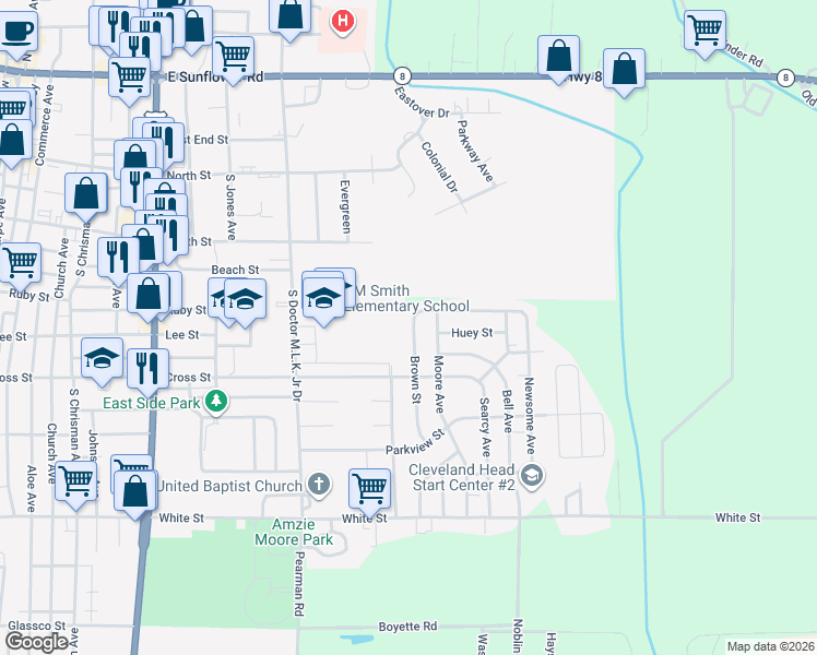 map of restaurants, bars, coffee shops, grocery stores, and more near 914 Brown Street in Cleveland