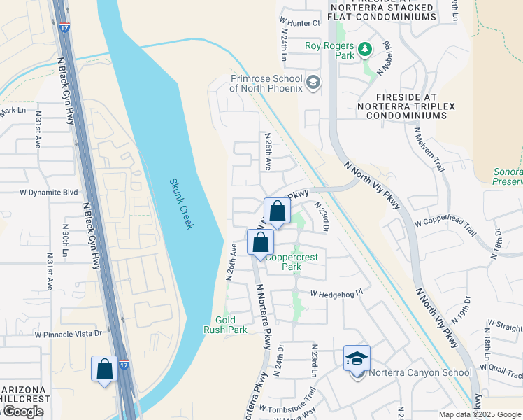 map of restaurants, bars, coffee shops, grocery stores, and more near 28037 West Via Dona Road in Phoenix