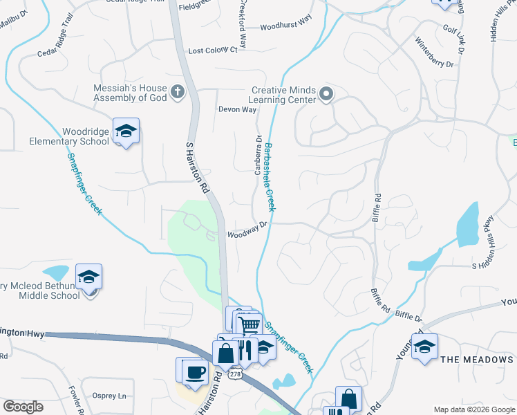 map of restaurants, bars, coffee shops, grocery stores, and more near 1840 Canberra Drive in Stone Mountain
