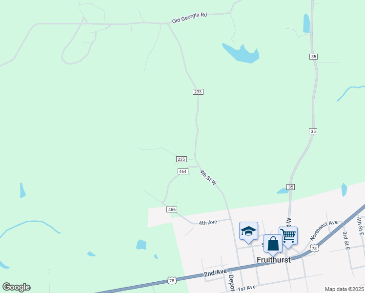 map of restaurants, bars, coffee shops, grocery stores, and more near 917 County Road 233 in Fruithurst