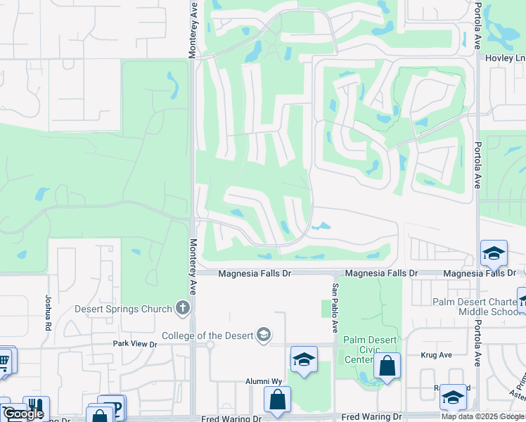 map of restaurants, bars, coffee shops, grocery stores, and more near 186 Madrid Avenue in Palm Desert