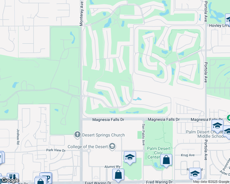 map of restaurants, bars, coffee shops, grocery stores, and more near 182 Madrid Avenue in Palm Desert