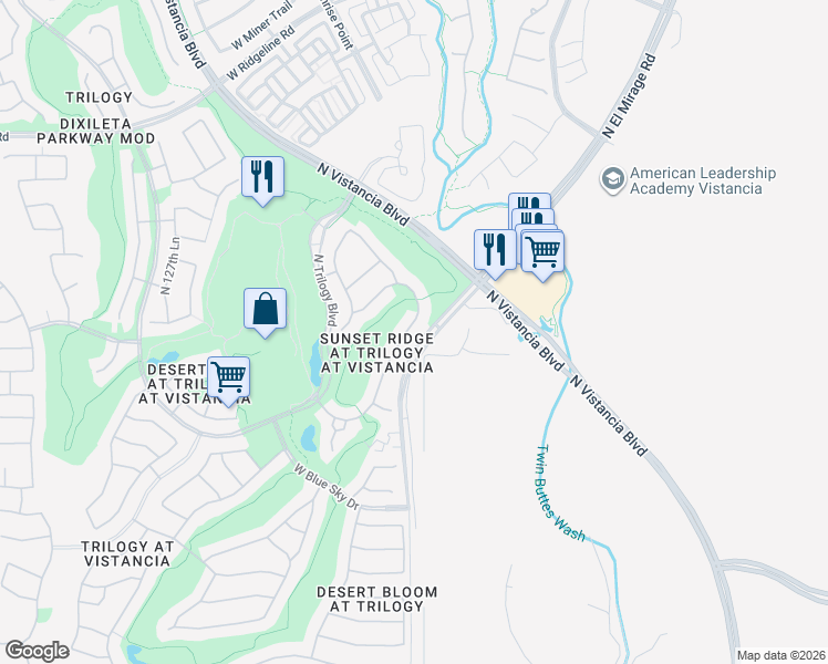 map of restaurants, bars, coffee shops, grocery stores, and more near 28238 North 123rd Lane in Peoria