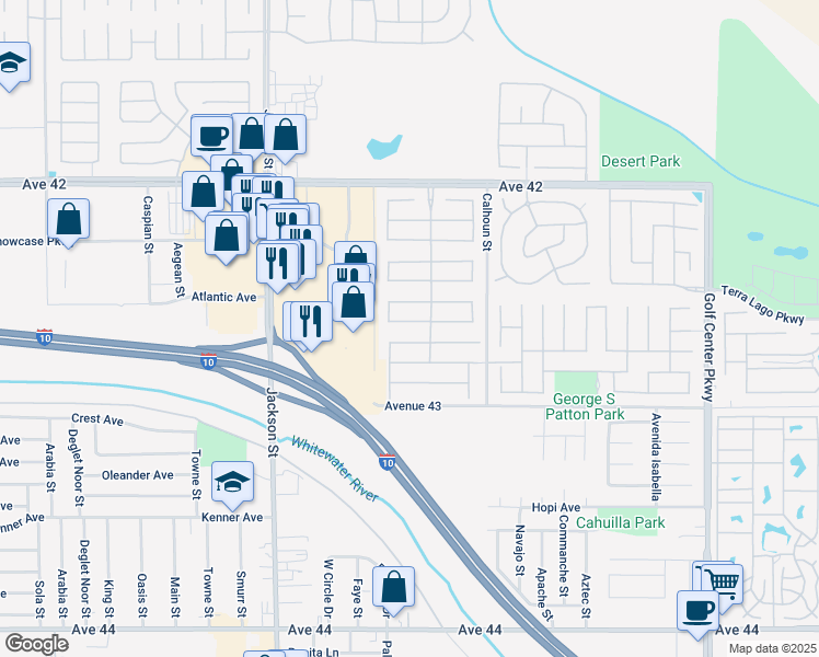 map of restaurants, bars, coffee shops, grocery stores, and more near 83328 Skyline Trail Road in Indio
