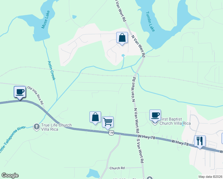 map of restaurants, bars, coffee shops, grocery stores, and more near 29 South Villa Road in Villa Rica