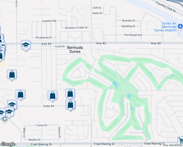 map of restaurants, bars, coffee shops, grocery stores, and more near Baracoa Drive in Bermuda Dunes