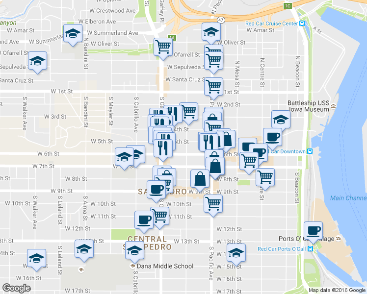 map of restaurants, bars, coffee shops, grocery stores, and more near 517 South Grand Avenue in Los Angeles