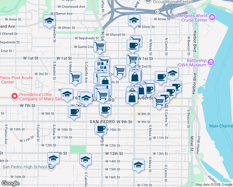 map of restaurants, bars, coffee shops, grocery stores, and more near 517 South Grand Avenue in Los Angeles