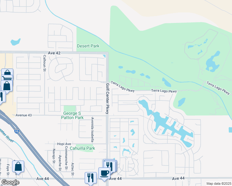 map of restaurants, bars, coffee shops, grocery stores, and more near 84066 Olona Court in Indio