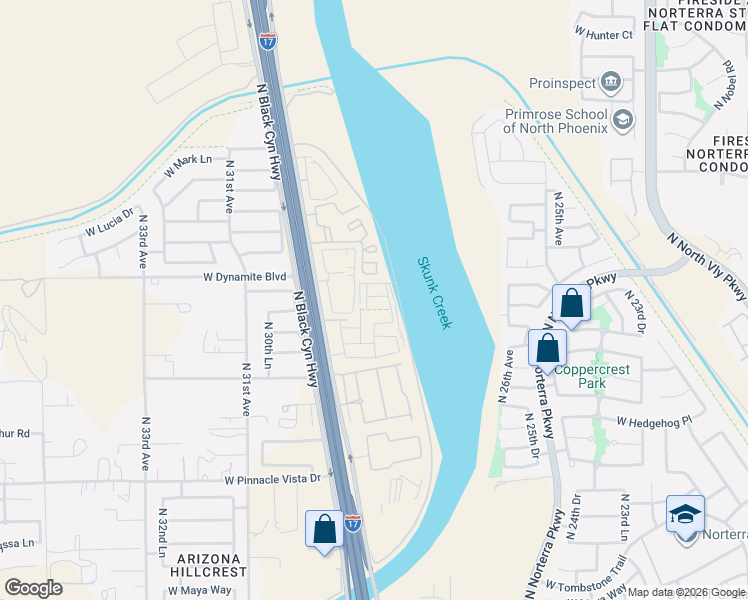 map of restaurants, bars, coffee shops, grocery stores, and more near 3002 West Oberlin Way in Phoenix