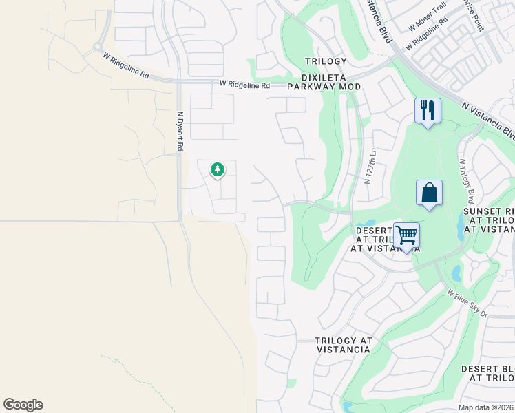 map of restaurants, bars, coffee shops, grocery stores, and more near 13087 West Desert Vista Trail in Peoria