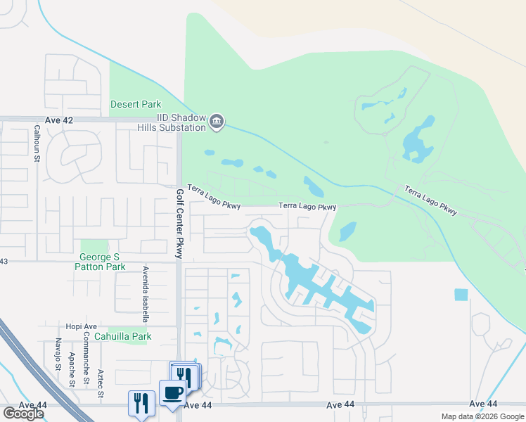 map of restaurants, bars, coffee shops, grocery stores, and more near 84270 Acqua Court in Indio