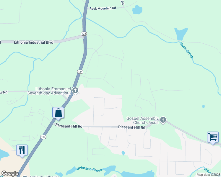 map of restaurants, bars, coffee shops, grocery stores, and more near 7573 Knoll Hollow Road in Lithonia