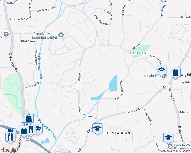 map of restaurants, bars, coffee shops, grocery stores, and more near 5091 Highland Hills Parkway in Stone Mountain