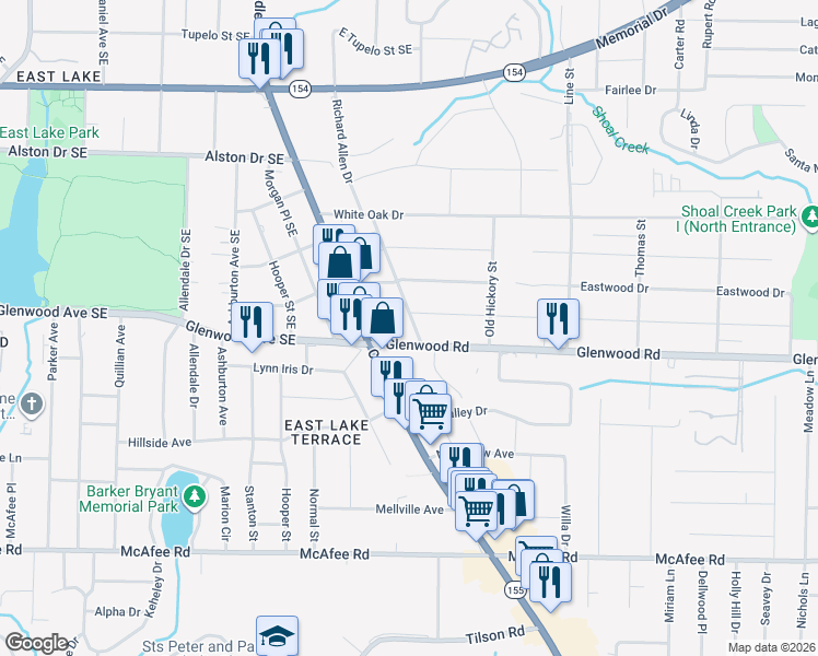 map of restaurants, bars, coffee shops, grocery stores, and more near 1817 Ellington Street in Decatur