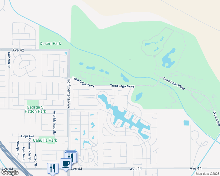 map of restaurants, bars, coffee shops, grocery stores, and more near 84340 Acqua Court in Indio