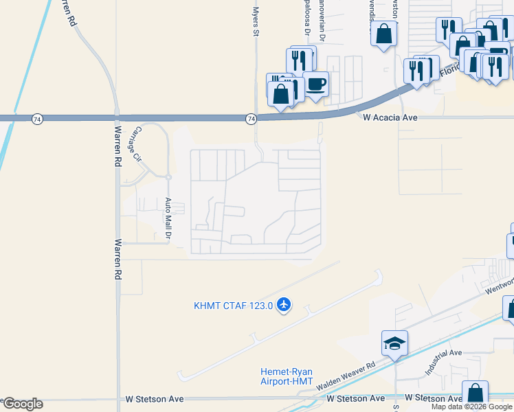 map of restaurants, bars, coffee shops, grocery stores, and more near 30 Calle Abajo in Palm Springs