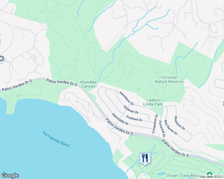 map of restaurants, bars, coffee shops, grocery stores, and more near 4321 Dauntless Drive in Rancho Palos Verdes