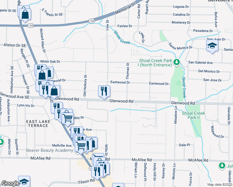 map of restaurants, bars, coffee shops, grocery stores, and more near 2719 Joyce Avenue in Decatur