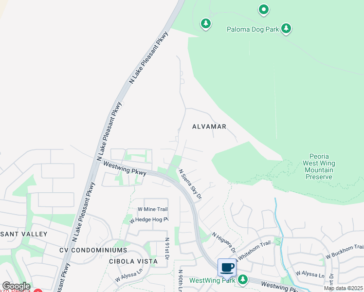map of restaurants, bars, coffee shops, grocery stores, and more near 28164 North 90th Lane in Peoria