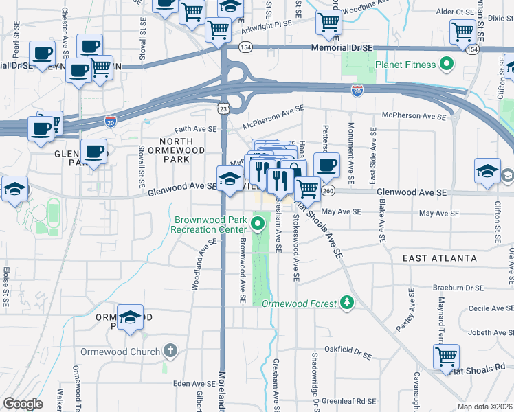 map of restaurants, bars, coffee shops, grocery stores, and more near 532 Joseph E Lowery Boulevard Southwest in Atlanta