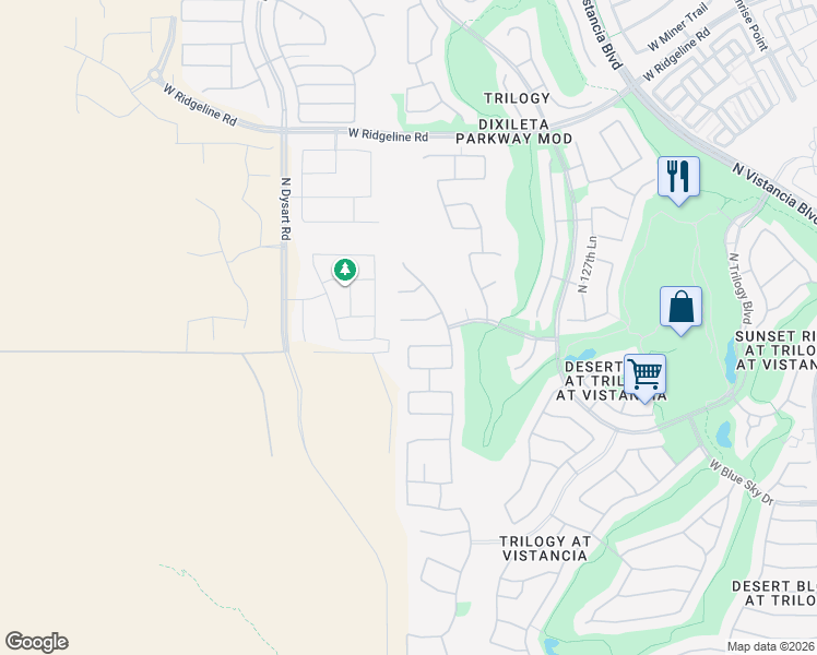 map of restaurants, bars, coffee shops, grocery stores, and more near 13087 West Desert Vista Trail in Peoria