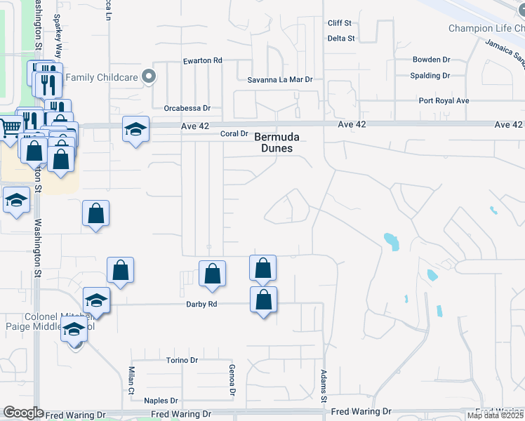 map of restaurants, bars, coffee shops, grocery stores, and more near 78700 Montego Bay Cir in Bermuda Dunes