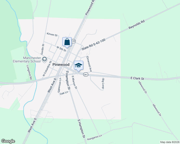 map of restaurants, bars, coffee shops, grocery stores, and more near E Fulton St in Pinewood