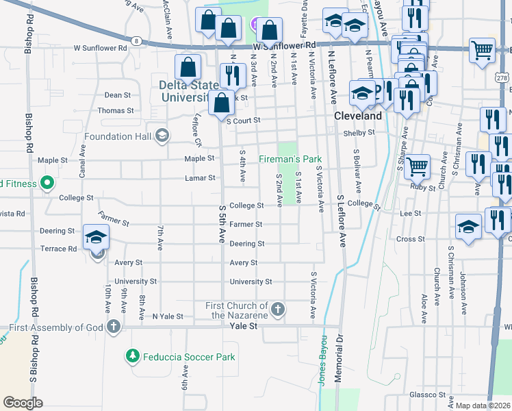 map of restaurants, bars, coffee shops, grocery stores, and more near 800 College Street in Cleveland