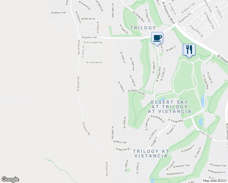 map of restaurants, bars, coffee shops, grocery stores, and more near 13069 West Desert Vista Trail in Peoria