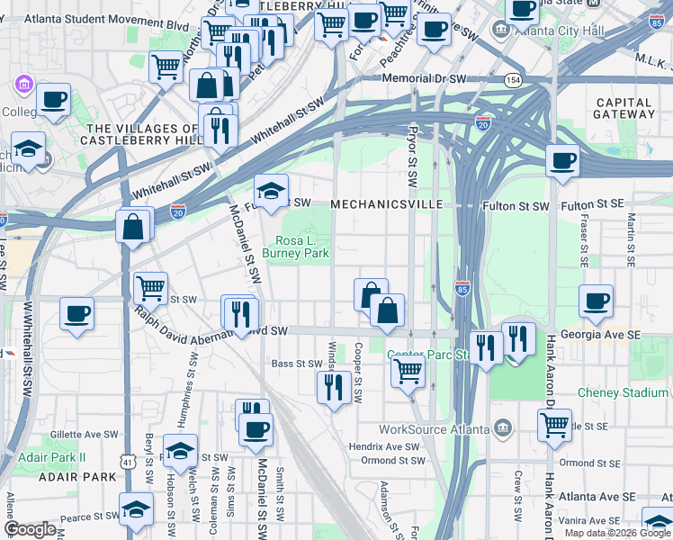 map of restaurants, bars, coffee shops, grocery stores, and more near 294 Crumley Street Southwest in Atlanta