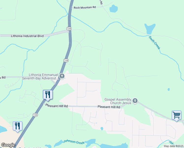 map of restaurants, bars, coffee shops, grocery stores, and more near 7573 Knoll Hollow Road in Lithonia