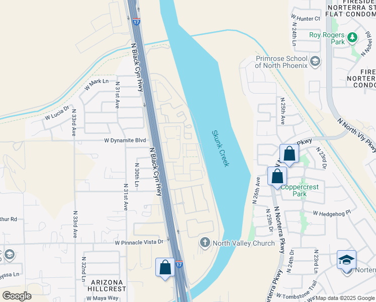 map of restaurants, bars, coffee shops, grocery stores, and more near 3002 West Oberlin Way in Phoenix