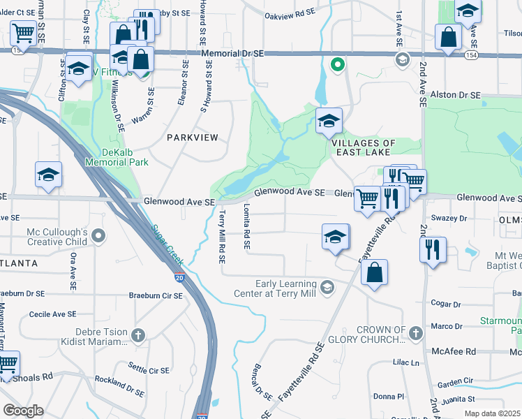 map of restaurants, bars, coffee shops, grocery stores, and more near 1722 Donnalee Avenue Southeast in Atlanta