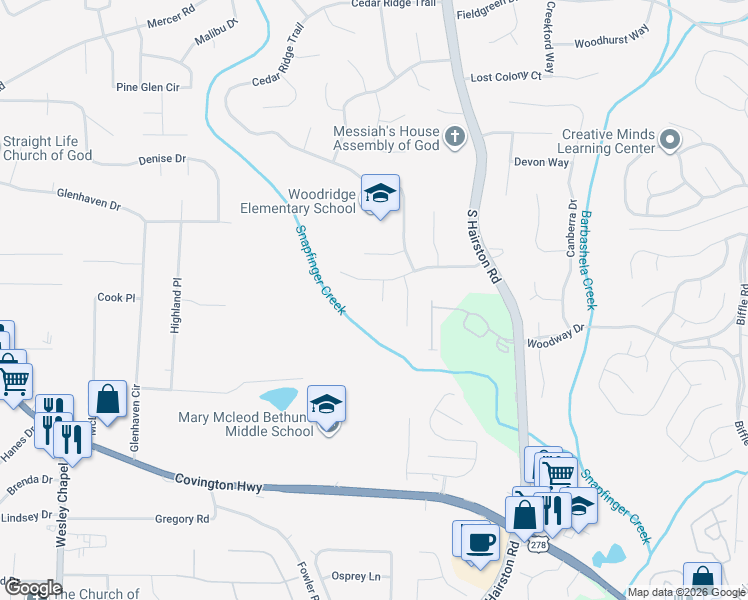 map of restaurants, bars, coffee shops, grocery stores, and more near 1757 Big Valley Way in Stone Mountain