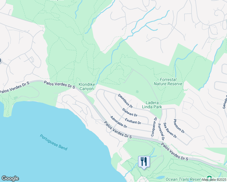 map of restaurants, bars, coffee shops, grocery stores, and more near 4313 Dauntless Drive in Rancho Palos Verdes