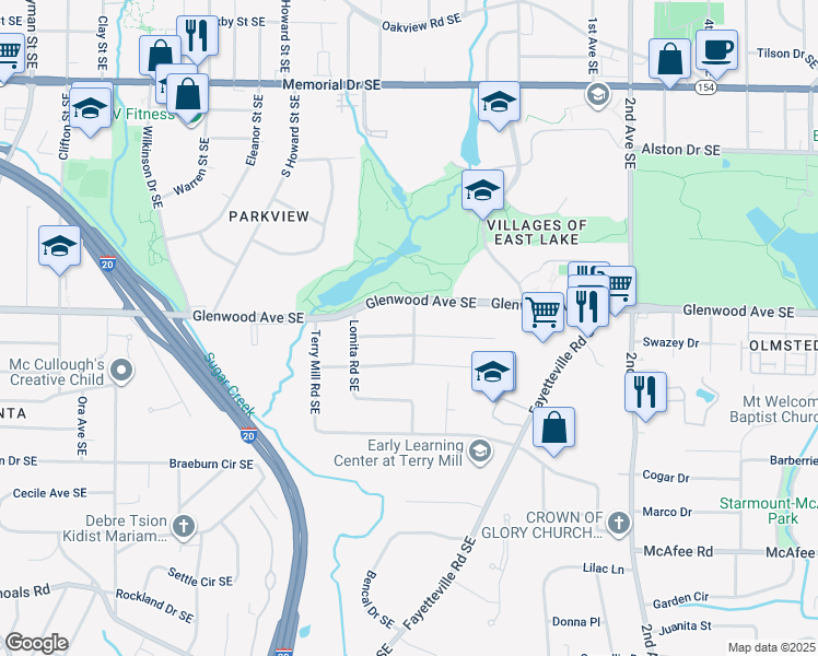 map of restaurants, bars, coffee shops, grocery stores, and more near 1754 Donnalee Avenue Southeast in Atlanta
