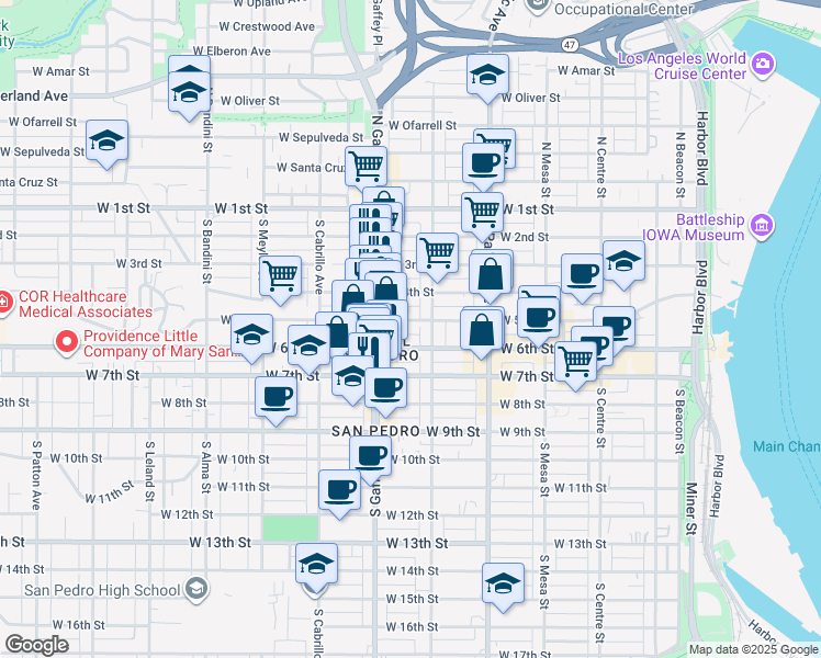 map of restaurants, bars, coffee shops, grocery stores, and more near 659 West 5th Street in Los Angeles